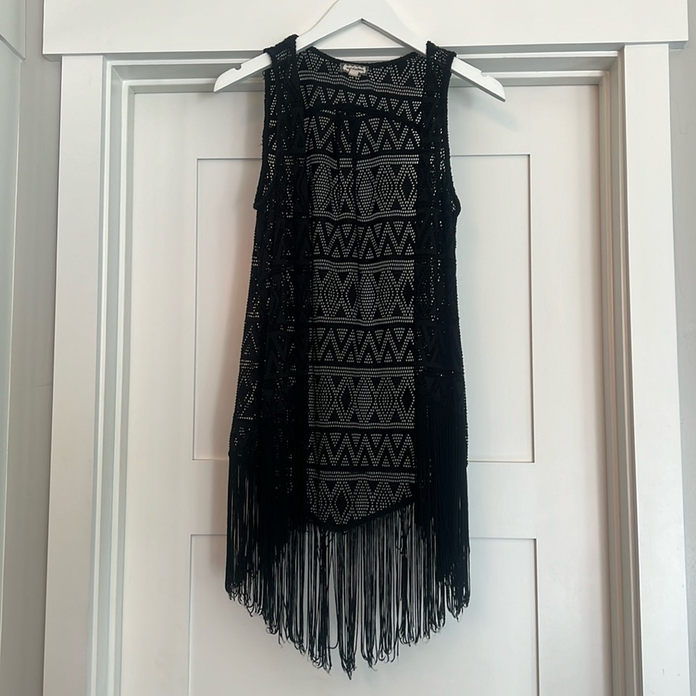 Fringe cardigan vest